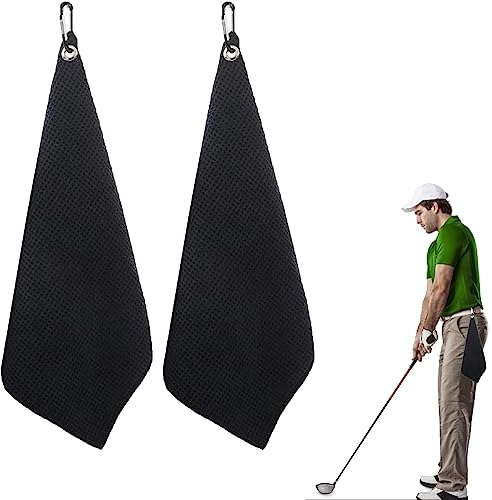 BNFGD 2 Pcs Golf Towels Absorbent, Golf Towels For Golf Bags With Clip, Sport Cleaning Towels and Multifunction Towels, Golf Bag Towel with Carabiner Clip, for Outdoor Yoga Camping Gym