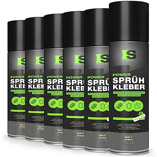 Spraytive Lot de 6 bombes de 500 ml de colle en spray : pour textiles, non-tissés, mousse, cuir, ciel de toit, tapis, papier et plus encore – Adhérence permanente avec pulvérisation variable