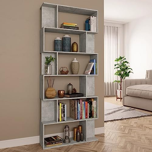 FIRBNUS Bücherregal/Raumteiler 80x24x192 cm Holzwerkstoff Raumteiler Trennwand Raumteiler Holz Bücherregal Holz Bücherregal Schmal Wohnzimmer Möbel Raumteiler Stehend Raumteiler Regal Betongrau