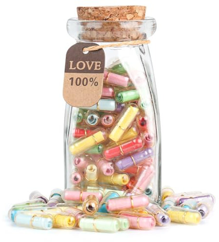HSXIANG Valentine's Day Gift,Capsule Letters Message in Glass Bottle,Message Letter Gift for Boyfriend Girlfriend Wife Friend Birthday Christmas Anniversary Valentine Day. (66PCS in a Bottle)