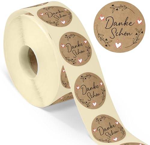 colortouch Dankeschön Aufkleber - 500 St Danke Etiketten - 35 mm Rund Rolle - Vielen Dank Sticker in Kraftpapier Optik für Weihnachtsdeko Papiertüten Hochzeit Geburtstag Verpackung - Weihnachtssticker