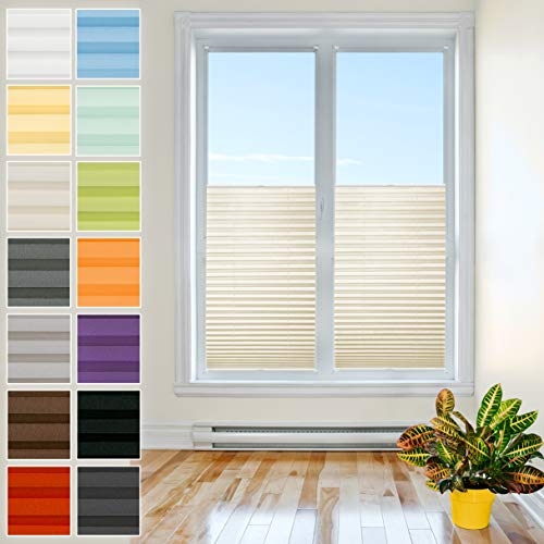 Plisart Premium Plissee Klemmfix Ohne Bohren, Creme 90x120cm, Sonnenschutz, Lichtdurchlässig, Easyfix Rollo Plissees für Fenster, Faltrollo, Jalousie zum Klemmen, Plisseerollo