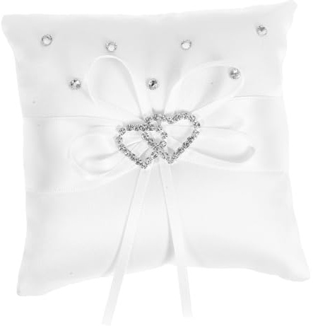 HOOTNEE Coussin De Mariage Satin avec Et Rubans Satinés Accessoire De Cérémonie pour Porteur De Bague