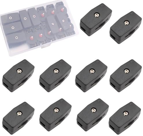 VISSQH 10 Pcs 3A120VInline Light Switch,Knob Dimmer Switch Lights, cord switch,Cable Switch, for power cable for 18/2 SPT-2 lamp
