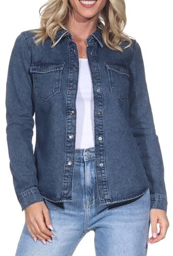 VERO MODA Vmjennie LS-Maglietta Mix Noos Camicia, Media Blu Denim, XS Donna