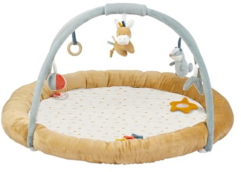 Nattou Krabbeldecke mit Spielbogen und verschiedenen Aktivitäten, Dachs Felix und Esel Leo, Aus Polyester, Ca. 90 cm, Felix und Leo, Beige