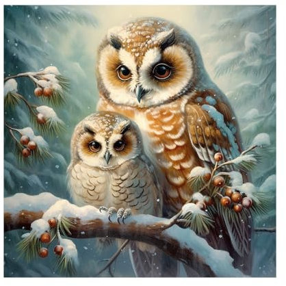 Ideen mit Herz 5D Diamond Painting | Diamant Painting Set | Motiv: 30 x 30 cm | Leinwand: 35 x 35 cm | DIY | Steinchen | inkl. Zubehör | Design-Variationen (Eulen im Winter)