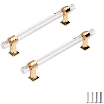 FEEIMOL 2 Stück Klar Acryl Schrank Griffe Küchengriffe Schublade Zieht Türgriffe Kleiderschrank Griff Transparentes Kristallschrankgriff Möbelgriffe Kabinett Griff Gold 320mm