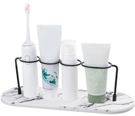 Bvdfgk Stone Drying Tray for Bathroom Counter - Diatomite Toothbrush Holder Instant Dry Sink Organizer, Water Absorbing Stone Tray with Diatomaceous Earth - White Marble