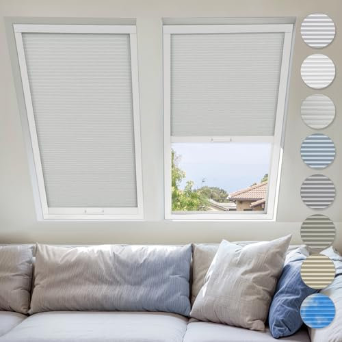 UrMoon Skylight Blinds for Roof Window, Easy Install Honeycomb Shades Cellular Blinds for Inclined Skylight Sun Room Windows (Light Filtering - Sliver Gray)