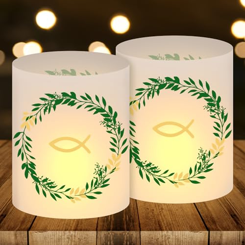 LYNBLY Windlicht Tischdeko Kommunion, 12 Stück Fisch Windlicht, Geeignet für Teelichter oder Kerzen, Weiß, PVC, 27 x 8 x 10 cm, Religiöse Zeremonien, Kommunion
