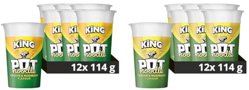 Pot Noodle Chicken & Mushroom King Pot Noodle instant vegetarian snack quick to make noodles 12x 114 g (Pack of 2)