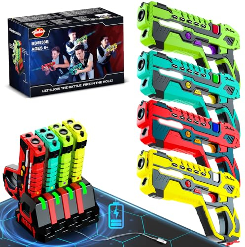 Wiederaufladbare Laser Tag Guns Set - VATOS Laser Tag 4 Spieler mit Ladestation, Keine Westen erforderlich, Infrarot-Laserpistolen mit Datenanzeige für Kinder Jugendliche Erwachsene Familie Gruppe