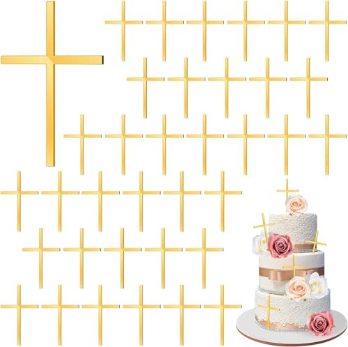 Kreuz Kuchen Topper, 16pcs Cake Topper Kreuz Gold, Kuchen Topper Kommunion Kreuz, Cake Topper Taufe Kreuz, für die Dekoration von Taufen, Erstkommunionen, Geburtstagen(Dünn)