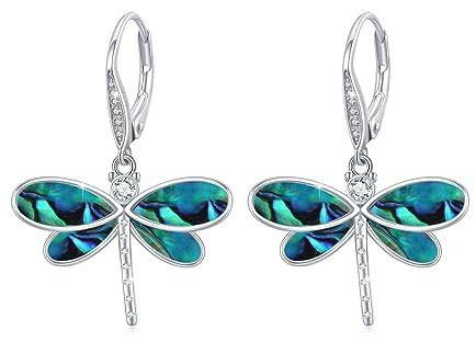 Opal Libelle Ohrringe 925 Sterling Silber Libelle Anhänger Ohrringe Niedliche Libelle Schmuck Weihnachten Geschenke für Frauen Mädchen Kinder (Abalone-Muschel)