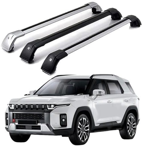LOVVEEUV DachträGer RelingträGer für SsangYong Torre Kgm Torres 2023, Dachgepäckträger Dachträger Querträger Aluminium Diebstahl-Bars Auto Zubehör 2 Stück,Silver-Black