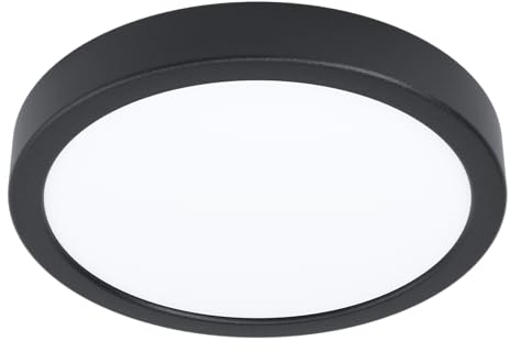 EGLO LED Deckenleuchte Fueva 5, Ø 21 cm, runde Deckenlampe mit Bewegungsmelder, Aufbaulampe aus Metall in Schwarz und Kunststoff in Weiß, Deckenbeleuchtung warmweiß