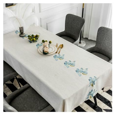 BCughia Tischdecke 135x220CM Blau, Tischdecken Fleckenabweisend Rechteckig Polyester Blumen Stickerei Tischbedeckung für Küche Esstisch Dekoration