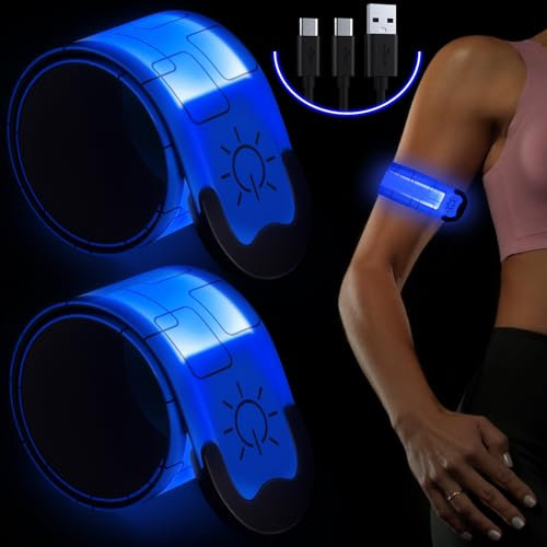 ocuvaep Led Armband Aufladbar, 2 Stück LED Leucht Armbänder, Leuchtband Joggen Licht, USB Wiederaufladbar Leuchtarmband, Reflective Leuchtbänder für Laufen Hundewandern Radfahren