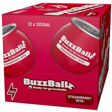 BuzzBallz Strawberry Rita, Ready to Drink Margarita, 12x200ml,Party Pack