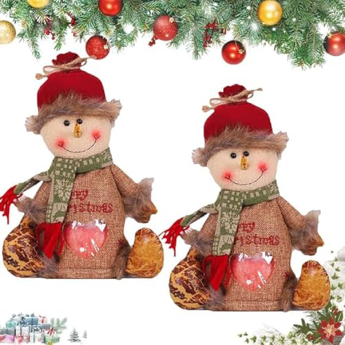 2 Stück Christmas Bags Zipper Design, Weihnachts Puppe Taschen, Weihnachtliche Apfeltasche, Weihnachtliche Bonbontüte, Wiederverwendbare Baumwolle Weihnachtstüten für Weihnachtsfeier
