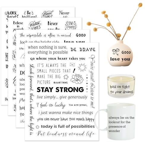 SSKHE 4PCS Rub On Sticker motivational Sticker Set mit inspirierenden Sprüchen Dekorative Aufkleber für Geburtstag Hochzeit Familie DIY-Projekte Folie für Möbel Glas Ästhetische Aufkleber