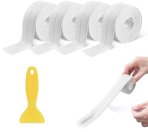 4 Rollen Dichtungsband Selbstklebend, Dichtband Wasserdicht Fugendichtungsband mit Schaber 38 mm x 3,2 m PVC Dichtungsstreifen Klebeband für Küche badezimmer Toilette, Wandecke