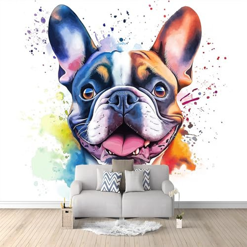 Papier Peint de Photo Doodle De Chien De Couleur 250x175 cm Papier Peint Murale intissé Panoramique, Papier Peint Personnalisé Pour Garçon Fille Ado Chambre Salon Décor