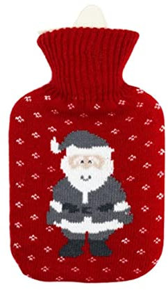 REIFOR Bolsa Agua Caliente Bolsa De Agua Caliente con Funda De Punto De Papá Noel Botella De Agua Caliente Funda De Punto Extraíble Botella De Agua Caliente(Rot,1000 ml)