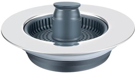 Kitchen Sink Plug – Upgraded 3-in-1 Strainer & Stopper, Stainless Shell, Anti-Clog & Odour, Fits Sinks Depth >22mm