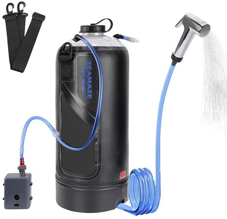 Teamaze Tragbare Dusche, 12 l, Solar-Camping-Duschtasche mit automatischer Druckpumpe, tragbare Outdoor-Dusche für Camping, Strand, Wandern, Wohnmobil, Haustierbad