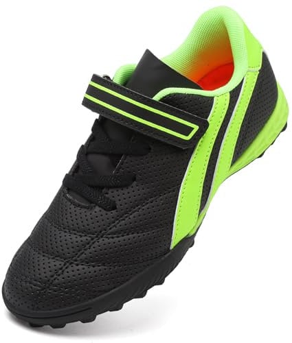 VLOOKST Boys' Football Boots Kids Girls Astro Turf Trainers Non-Slip Junior Soccer Shoes Sports Shoes Outdoor Athletic Sneakers Football Shoes Unisex Black Green 13UK