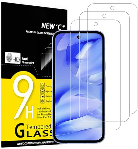 NEW'C 3 Piezas, Protector Pantalla para Google Pixel 9a, Cristal templado Antiarañazos, Antihuellas,Sin Burbujas, Dureza 9H,0.33 mm Ultra Transparente, Ultra Resistente