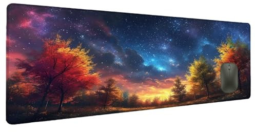 Mauspad XXL 1200x600mm Sternenhimmel Mousepad Groß Schreibtischunterlage Polarlicht, Gaming Mauspad Schreibtisch Zubehör Wasserdicht Mouse Pad rutschfeste Vernähte Kanten Verbessert Präzision X-3