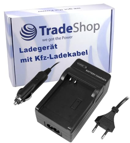 Trade-Shop Hochwertiges Akku Schnell-Ladegerät kompatibel mit Casio NP-70 Exilim EX-Z150 EX-Z155 EX-Z250 / mit Kfz-Ladekabel