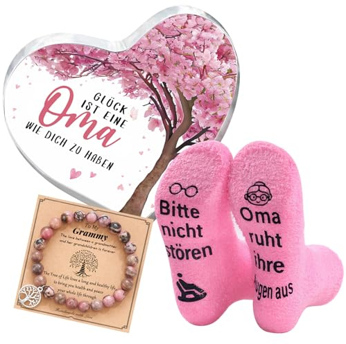 3 Pcs Oma Geschenk, Herzförmige Acryl Heimdekoration, Natursteinarmband, Socken mit Spruch Bitte Nicht stören oma ruht ihre Augen, Lustige Geburtstags Geschenk für Oma, Geschenke Weihnachten