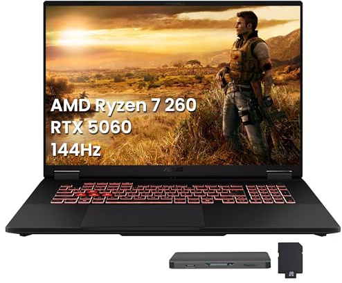 ASUS TUF A18 18 WUXGA 144Hz Gaming Laptop, AMD Ryzen 7 260, NVIDIA GeForce RTX 5060 8GB GDDR7, 16GB DDR5, 1TB SSD, Tastiera retroilluminata, FHD IR, Wi-Fi 6E, Win 11 Pro, grigio, set di docking