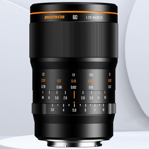 Brightinstar Objectif macro MF 60 mm F2.8 pour EOS RF R7 R10 R50 R100 C70. Passez du plein format à APS-C : R RP RA R1 R3 R5 RS Mark II RS C R6 Mark II Mark II R8 C80 C400 et autres.