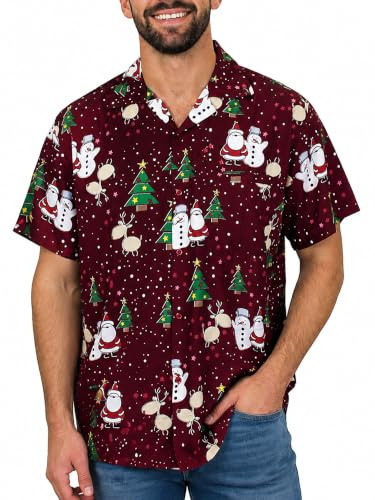 King Kameha Funky Hawaiihemd Herren Kurzarm Fronttasche Hawaii-Print Weihnachten Christmas Designs X-Mas