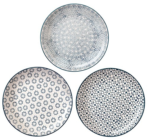 Bloomingville Speiseteller Kristina Retro große Teller Essteller Vintage ø 25 cm, blau, Keramik, 3er Set