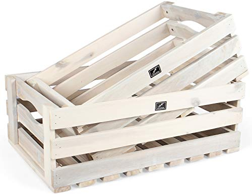 Vanage Holzkiste für Obst und Gemüse | 2er Set | Aufbewahrungskisten aus Akazienholz geölt | Kiste für den Garten, Apfelkiste oder Kartoffelkiste brauchbar in weiß