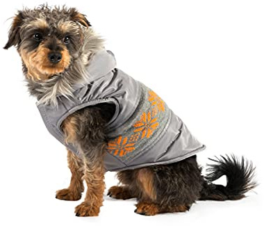 Ancol Nordic Dog Coat Grey Cold Weather Protection Weather Resistant Fleece Lining Fur Trimmed Hood Nordic Pattern Pet Puppy Apparel - XL - Length 60cm / Girth 72-88cm
