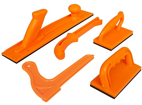 Safety Woodworking Push Block and Stick Package 5 Piece Set in Safety Orange Color, Ideal for Woodworkers and Use On Router Tables, Jointers and Band Saws