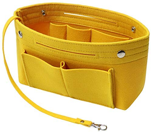 Soyizom Filz Handtasche Organizer Bag in Bag,Innentaschen für Handtaschen Organizer mit Schlüsselkette für Speedy Neverfull,8 Farben(Gelb,Groß)