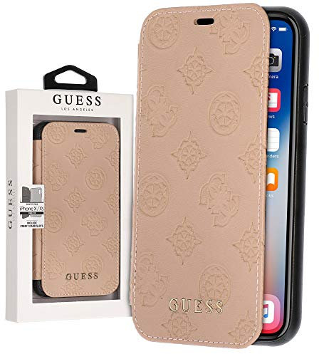 Guess Debossed Peony Book Case for Apple iPhone X, Xs - Latte