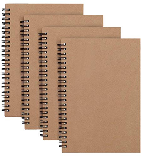 Notizblock mit Spiralbindung, A5, Kraftpapier, 100 Seiten/50 Blatt, Memo-Planer, Steno-Blöcke, perfekt für Reisen, Schule, 21 x 14 cm, 4 Packungen