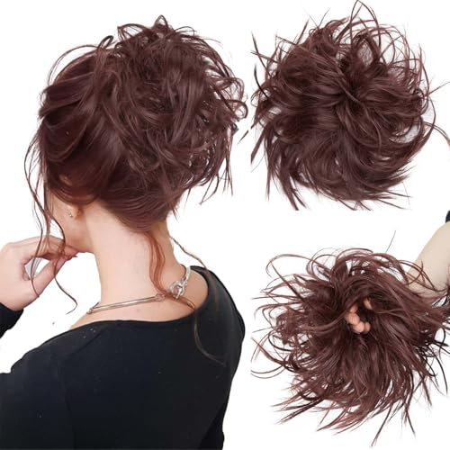 XXL Haarteil Extensions Dutt Haargummi mit Haaren Glatt Haarknoten Hochsteckfrisuren Haarverlängerung für Frauen 45g Dunkles Kastanienbraun