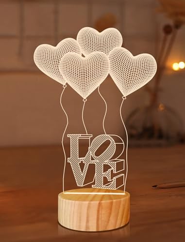 I Love You Gifts 3D-Illusions-Nachtlicht, romantisches Schlafzimmer-Nachtlicht in warmen Farben, Holz, handgefertigt, für Jungen, Mädchen, Freunde, Eltern…