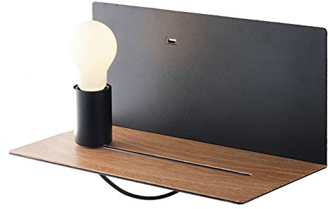 Luce Design Vintage LED Wandleuchte Schwarz mit USB Ladefunktion & Ablage - Glühbirne verstellbar