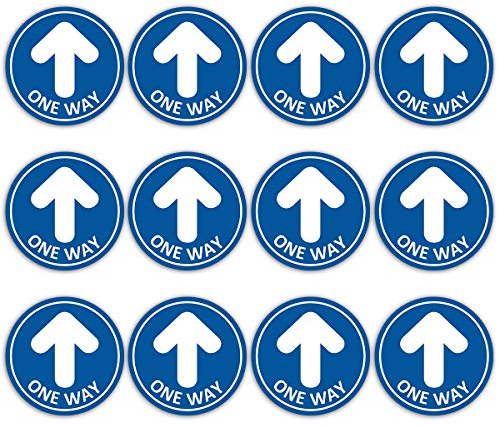 Flèches adhésives pour Sens de Circulation, TAOPE 12 Pièces One Way Panneau de Sol de Distance Sociale de Sécurité Rond Bleu, Autocollants de Décalque Antidérapant, Signalisation -Marquage au Sol 31CM